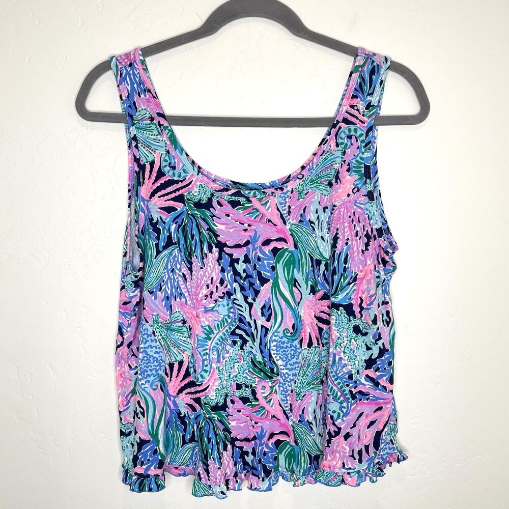 Lilly Pulitzer Ruffled Pajama Top Womens Plus XXL High Tide Navy